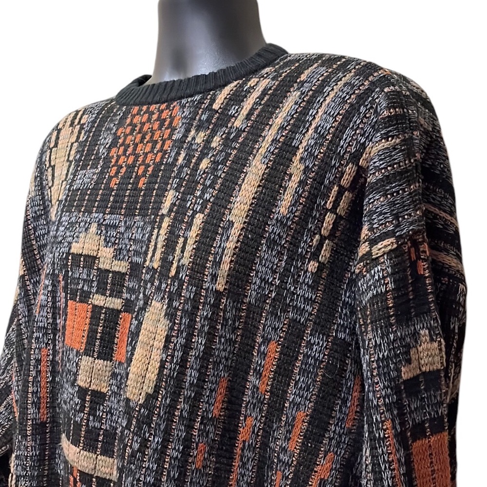 Vtg SANSABELT Designer Collection GEOMETRIC Grandpa Sweater~Wool Blend~XL~Unisex